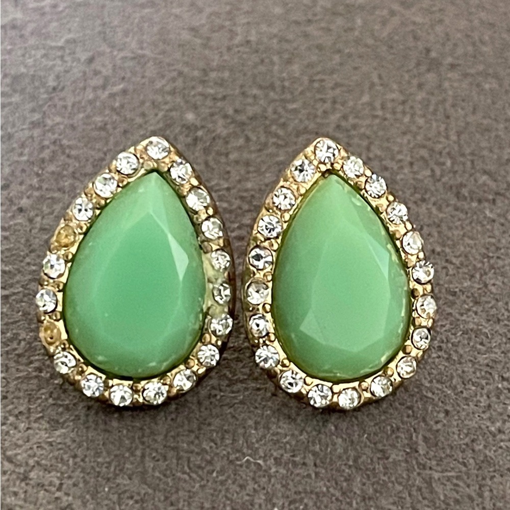 Unbranded Teardrop Stud Earrings Womens OS Mint Green Retro Halo Crystal Gold